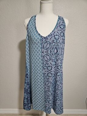 Women’s Blue Mixed-Print Swim Cover-Up Dress